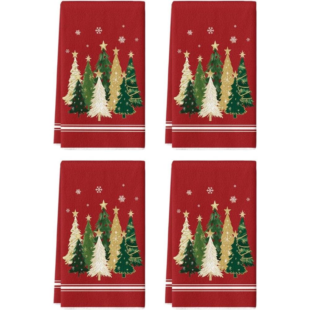 imageArtoid Mode Blue Xmas Tree Star Christmas Kitchen Towels Dish Towels 18x26 Inch Farmhouse Snowflakes Decoration Cleaning Set of 2Red