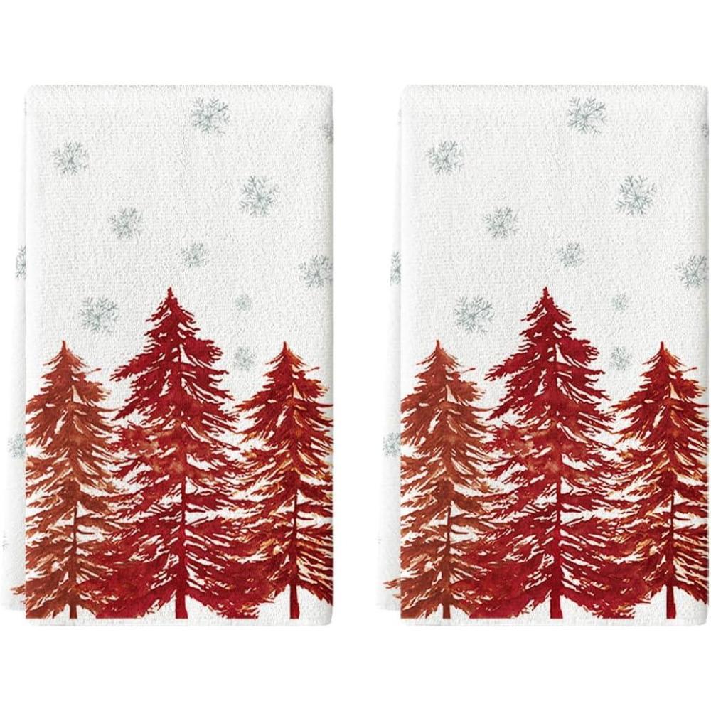 imageArtoid Mode Pink Xmas Tree Christmas Kitchen Towels Dish Towels 18x26 Inch Farmhouse Snowflakes Winter Decoration Cleaning Set of 2Red
