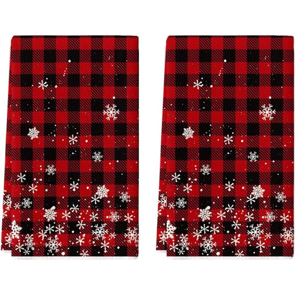 imageArtoid Mode Red Buffalo Plaid Snowflakes Christmas Kitchen Towels Dish Towels 18x26 Inch Farmhouse Holiday Winter Decoration Cleaning Set of 2