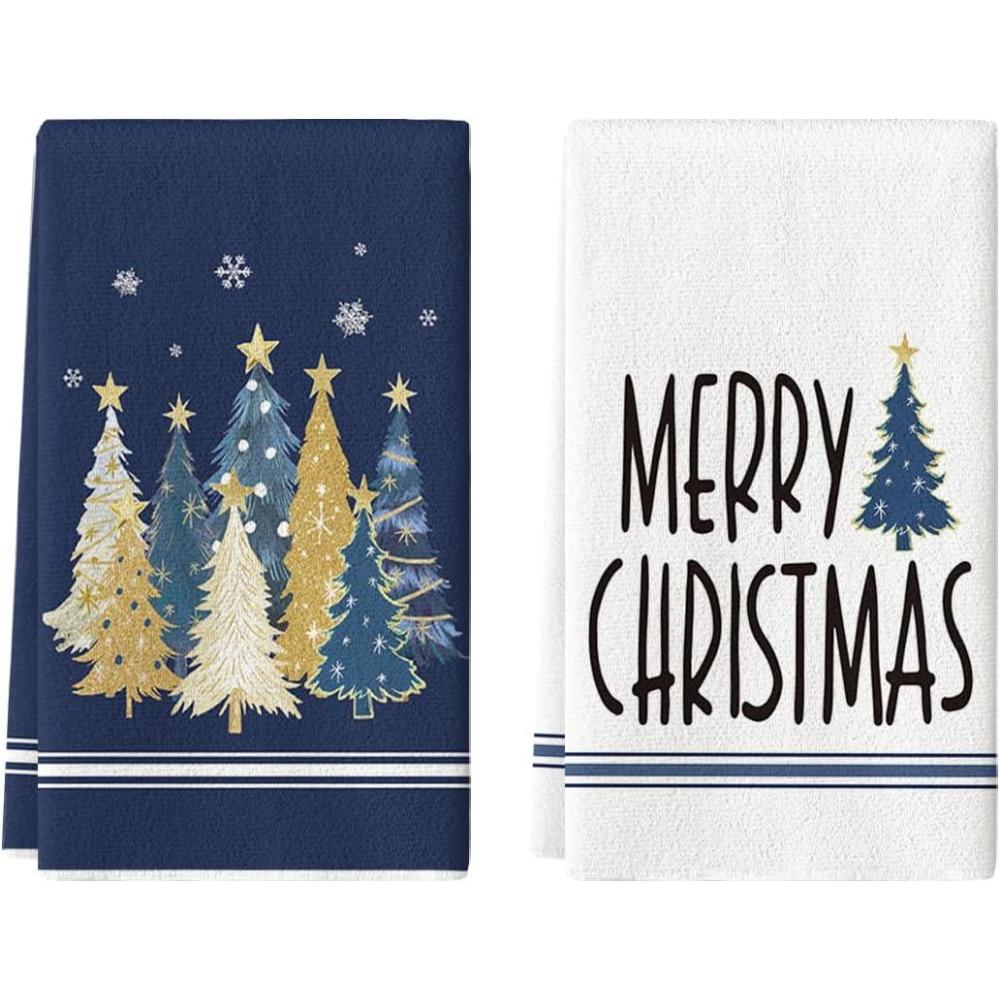 imageArtoid Mode Red Xmas Tree Merry Christmas Kitchen Towels Dish Towels 18x26 Inch Farmhouse Star Snowflakes Decoration Cleaning Set of 2Blue
