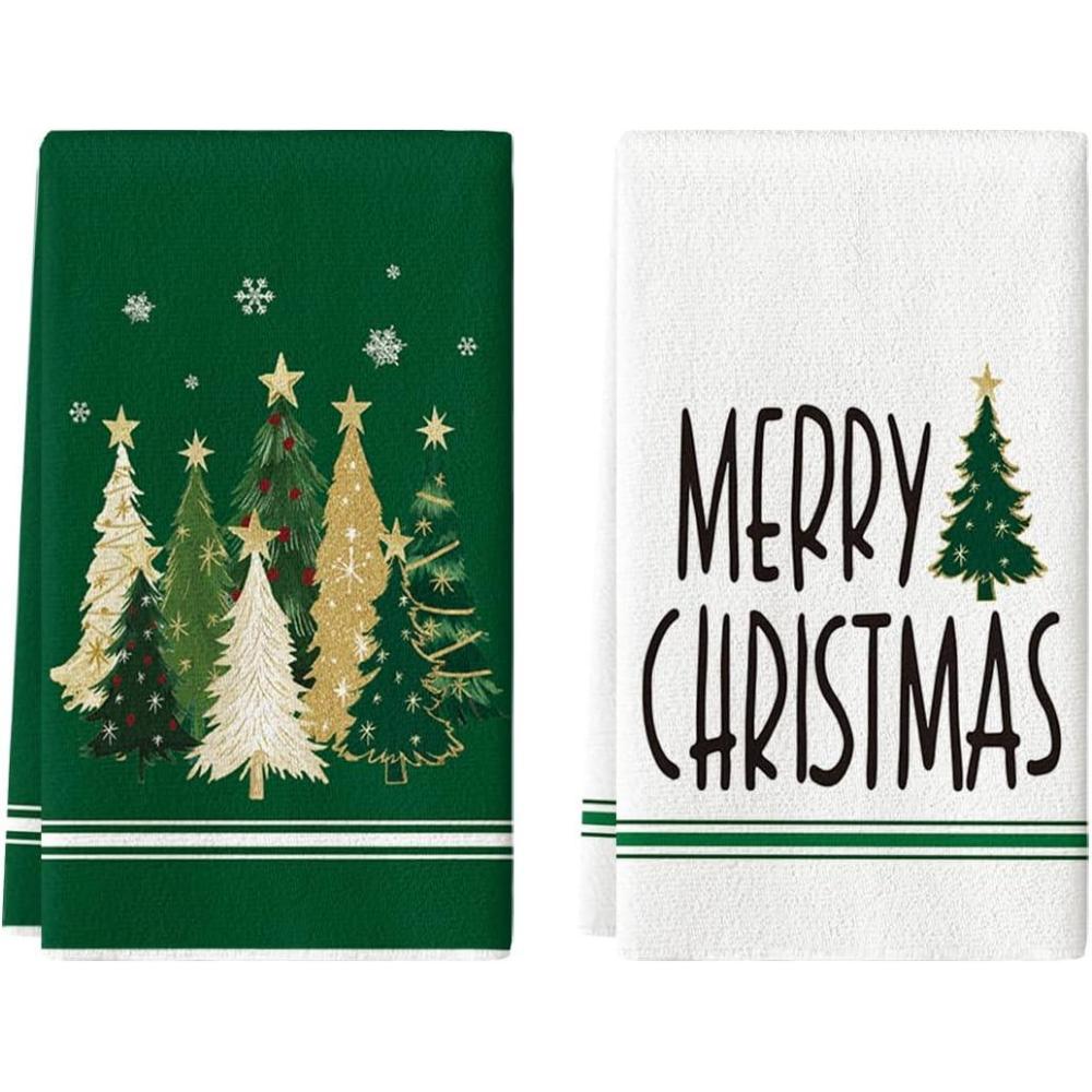 imageArtoid Mode Red Xmas Tree Merry Christmas Kitchen Towels Dish Towels 18x26 Inch Farmhouse Star Snowflakes Decoration Cleaning Set of 2Green