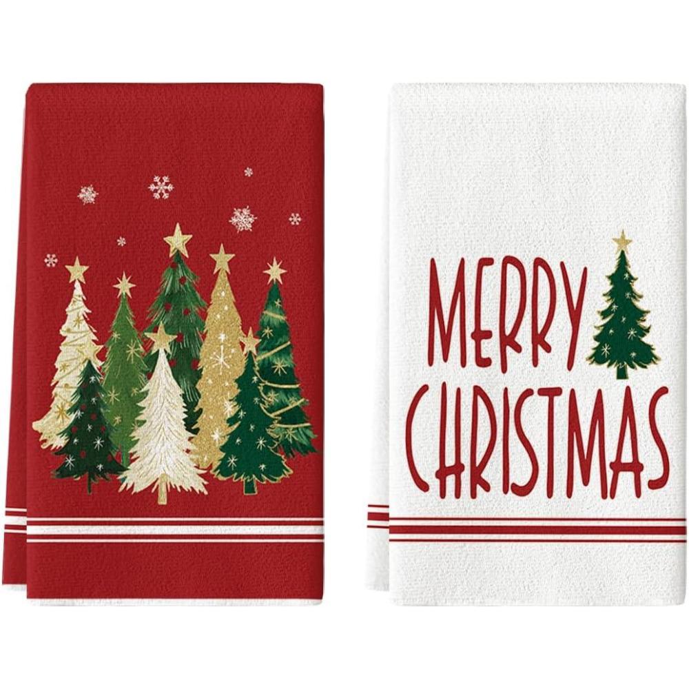 imageArtoid Mode Red Xmas Tree Merry Christmas Kitchen Towels Dish Towels 18x26 Inch Farmhouse Star Snowflakes Decoration Cleaning Set of 2Red