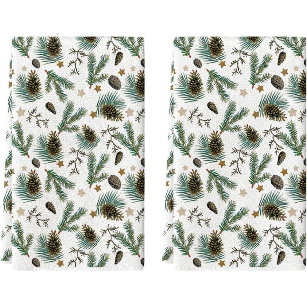 imageArtoid Mode Star Branch Pinecone Christmas Kitchen Towels Dish Towels 18x26 Inch Farmhouse Holiday Winter Decoration Cleaning Set of 2