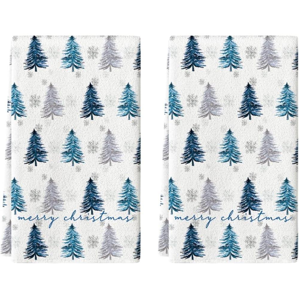 imageArtoid Mode Xmas Tree Christmas Kitchen Towels Dish Towels 18x26 Inch Farmhouse Snowflakes Holiday Decoration Cleaning Set of 2Blue