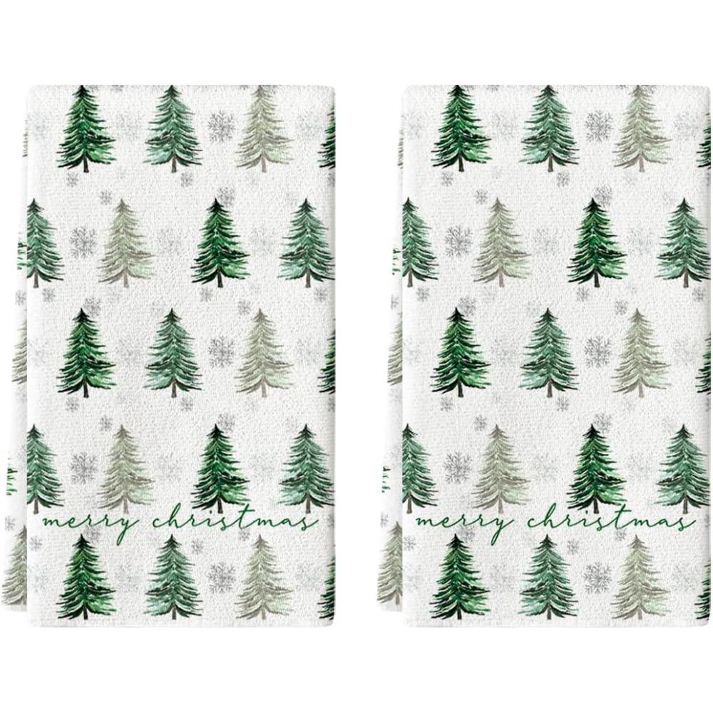 imageArtoid Mode Xmas Tree Christmas Kitchen Towels Dish Towels 18x26 Inch Farmhouse Snowflakes Holiday Decoration Cleaning Set of 2Green