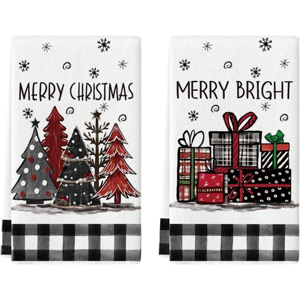 imageArtoid Mode Xmas Tree Gift Box Merry Christmas Kitchen Towels Dish Towels 18x26 Inch Holiday Merry Bright Winter Decoration Hand Towels Set of 2