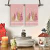 Artoid Mode Blue Xmas Tree Star Christmas Kitchen Towels Dish Towels, 18×26 Inch Farmhouse Snowflakes Decoration Cleaning Set of 2(Pink)