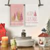 Artoid Mode Red Xmas Tree Merry Christmas Kitchen Towels Dish Towels, 18×26 Inch Farmhouse Star Snowflakes Decoration Cleaning Set of 2(Pink)