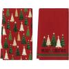Artoid Mode Beige Star Xmas Tree Merry Christmas Kitchen Towels Dish Towels, 18×26 Inch Farmhouse Holiday Winter Decoration Cleaning Set of 2(Red)