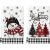 Artoid Mode Black Red Xmas Tree Snowman Christmas Kitchen Towels Dish Towels, 18×26 Inch Holiday Bird Believe Winter Decoration Hand Towels Set of 2(Black/Beige)