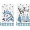 Artoid Mode Black Red Xmas Tree Snowman Christmas Kitchen Towels Dish Towels, 18×26 Inch Holiday Bird Believe Winter Decoration Hand Towels Set of 2(Blue/Beige)