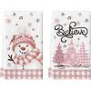 Artoid Mode Black Red Xmas Tree Snowman Christmas Kitchen Towels Dish Towels, 18×26 Inch Holiday Bird Believe Winter Decoration Hand Towels Set of 2(Pink/Beige)
