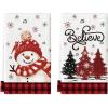 Artoid Mode Black Red Xmas Tree Snowman Christmas Kitchen Towels Dish Towels, 18×26 Inch Holiday Bird Believe Winter Decoration Hand Towels Set of 2(Red/Black)