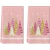 Artoid Mode Blue Xmas Tree Star Christmas Kitchen Towels Dish Towels, 18×26 Inch Farmhouse Snowflakes Decoration Cleaning Set of 2(Pink)