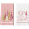 Artoid Mode Red Xmas Tree Merry Christmas Kitchen Towels Dish Towels, 18×26 Inch Farmhouse Star Snowflakes Decoration Cleaning Set of 2(Pink)