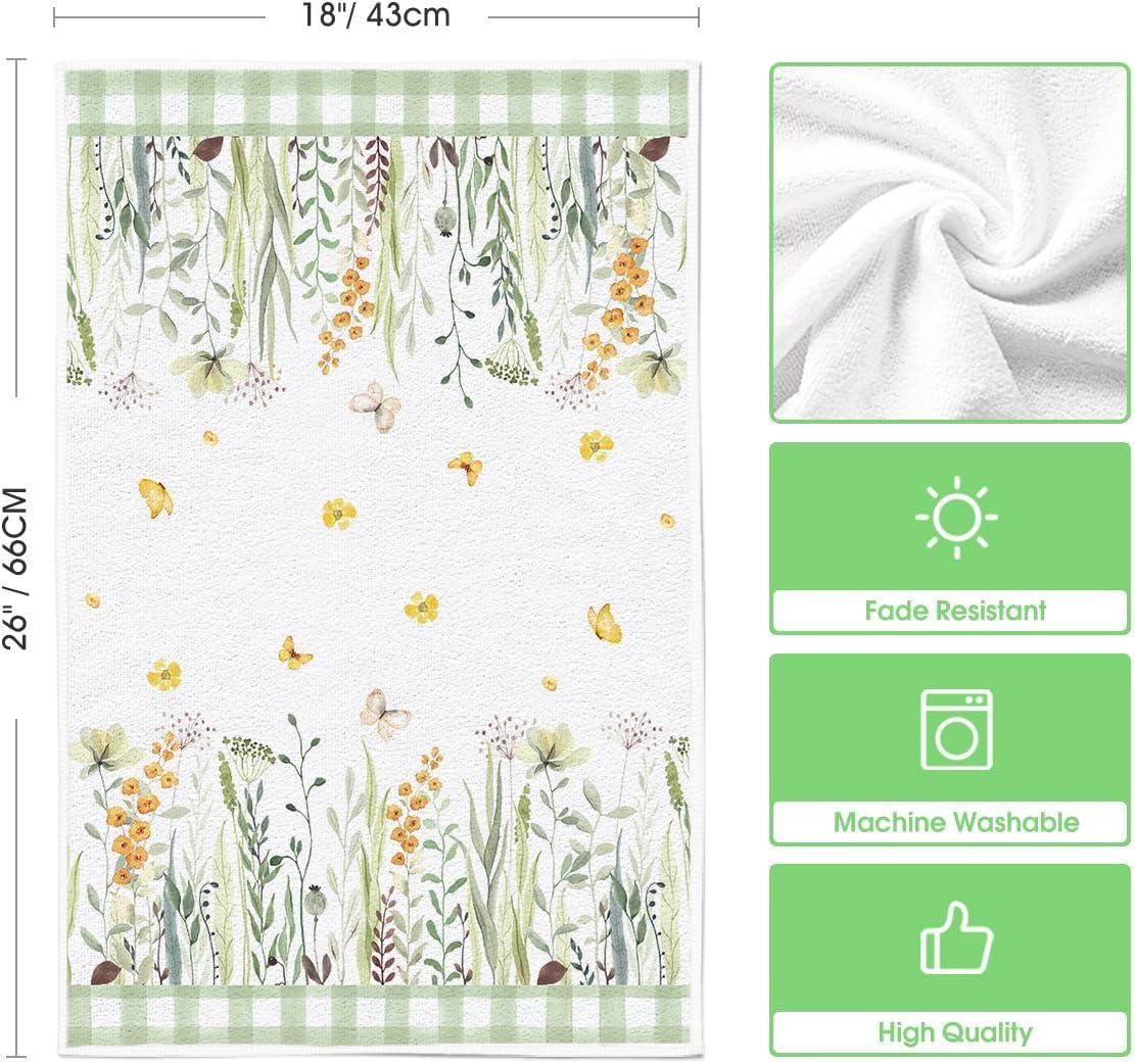 imageArtoid Mode Buffalo Plaid Wildflower Bloom Vase Spring Kitchen Towels Dish Towels 18x26 Inch Farmhouse Summer Floral Decoration Hand Towels Set of 2