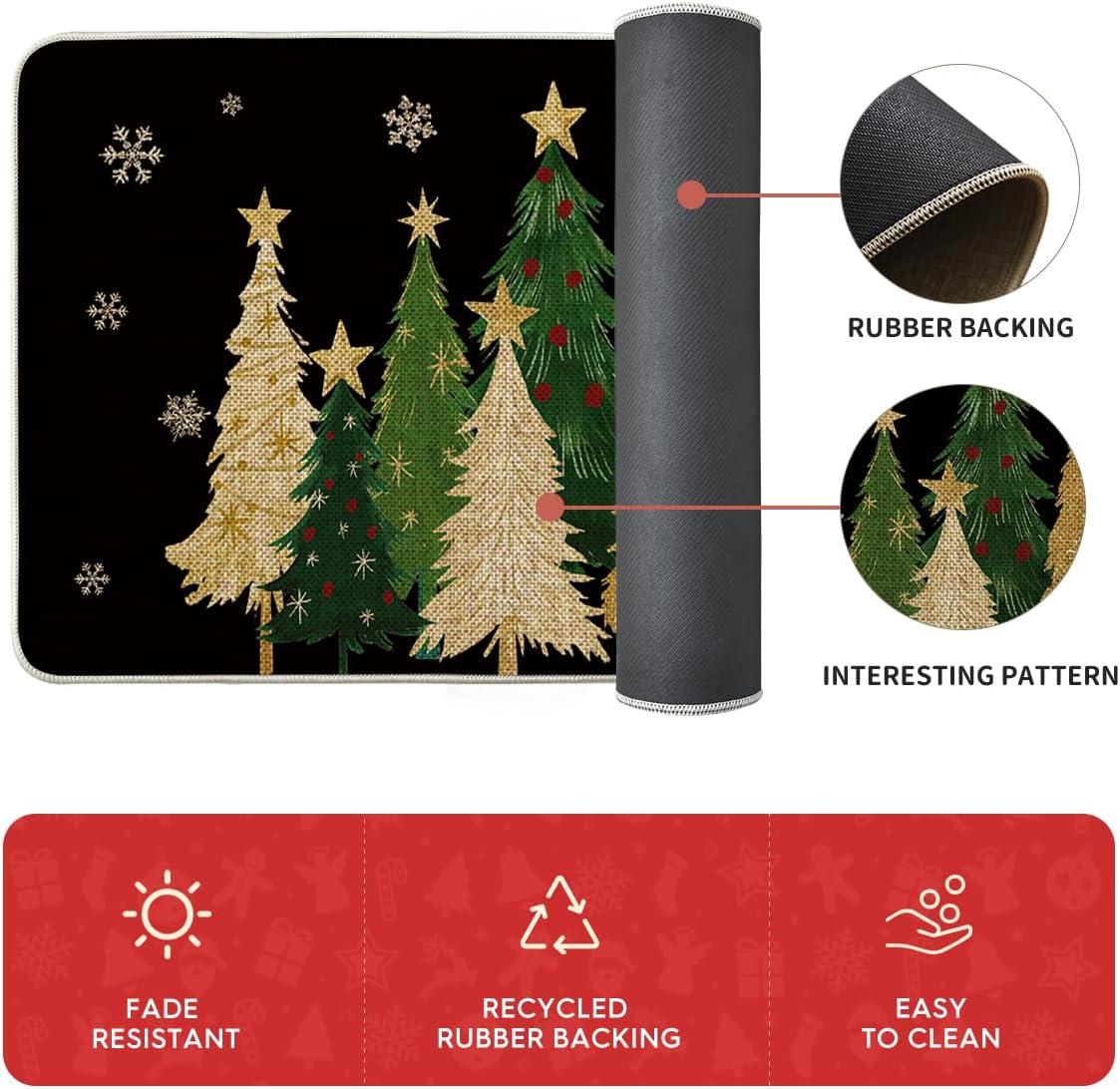 imageArtoid Mode Black Snowflakes Xmas Trees Christmas Kitchen Mats Set of 2 Winter LowProfile Home Decor Kitchen Rugs for Floor  17x29 and 17x47 InchBlack
