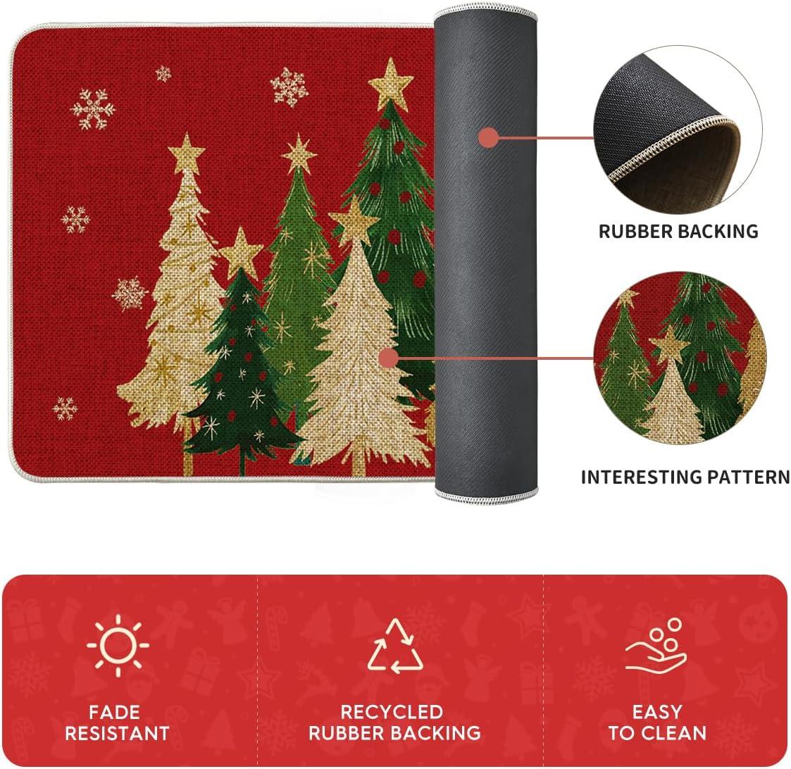 imageArtoid Mode Black Snowflakes Xmas Trees Christmas Kitchen Mats Set of 2 Winter LowProfile Home Decor Kitchen Rugs for Floor  17x29 and 17x47 InchRed