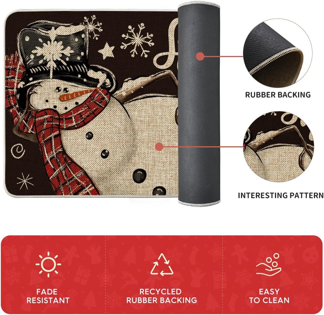 imageArtoid Mode Black Snowman Xmas Tree Snowflake Let It Snow Christmas Kitchen Mats Set of 2 Winter Home Decor LowProfile Kitchen Rugs for Floor  17x29 and 17x47 InchBlack