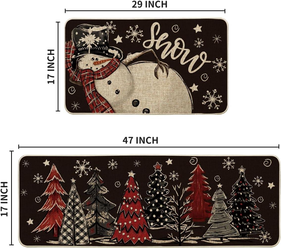 imageArtoid Mode Black Snowman Xmas Tree Snowflake Let It Snow Christmas Kitchen Mats Set of 2 Winter Home Decor LowProfile Kitchen Rugs for Floor  17x29 and 17x47 InchBlack