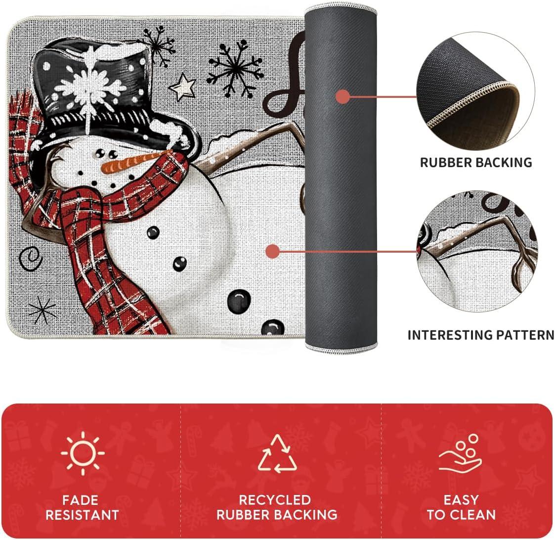 imageArtoid Mode Black Snowman Xmas Tree Snowflake Let It Snow Christmas Kitchen Mats Set of 2 Winter Home Decor LowProfile Kitchen Rugs for Floor 17x29 and 17x47 InchGrey