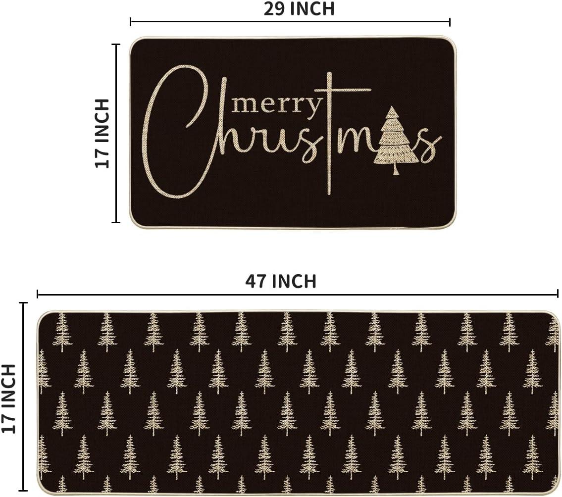 imageArtoid Mode Black Xmas Tree Merry Christmas Kitchen Mats Set of 2 Winter Home Decor LowProfile Kitchen Rugs for Floor  17x29 and 17x47 InchBlack