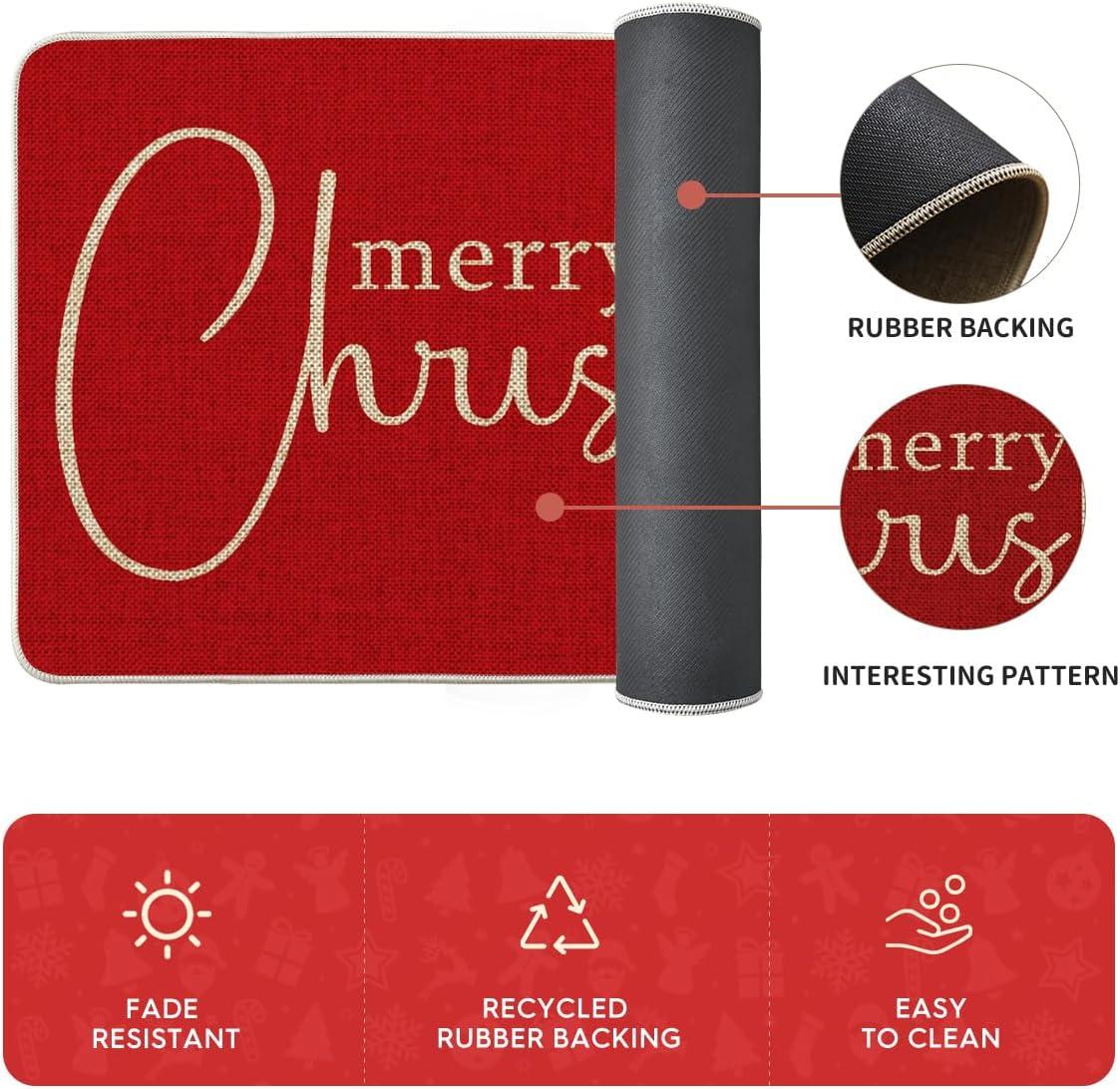 imageArtoid Mode Black Xmas Tree Merry Christmas Kitchen Mats Set of 2 Winter Home Decor LowProfile Kitchen Rugs for Floor  17x29 and 17x47 InchRed