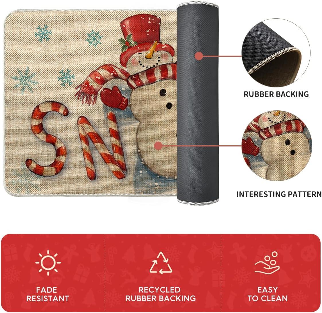 imageArtoid Mode Blue Candy Cane Snowman Let It Snow Winter Kitchen Mats Set of 2 Christmas LowProfile Home Decor Kitchen Rugs for Floor  17x29 and 17x47 InchRed