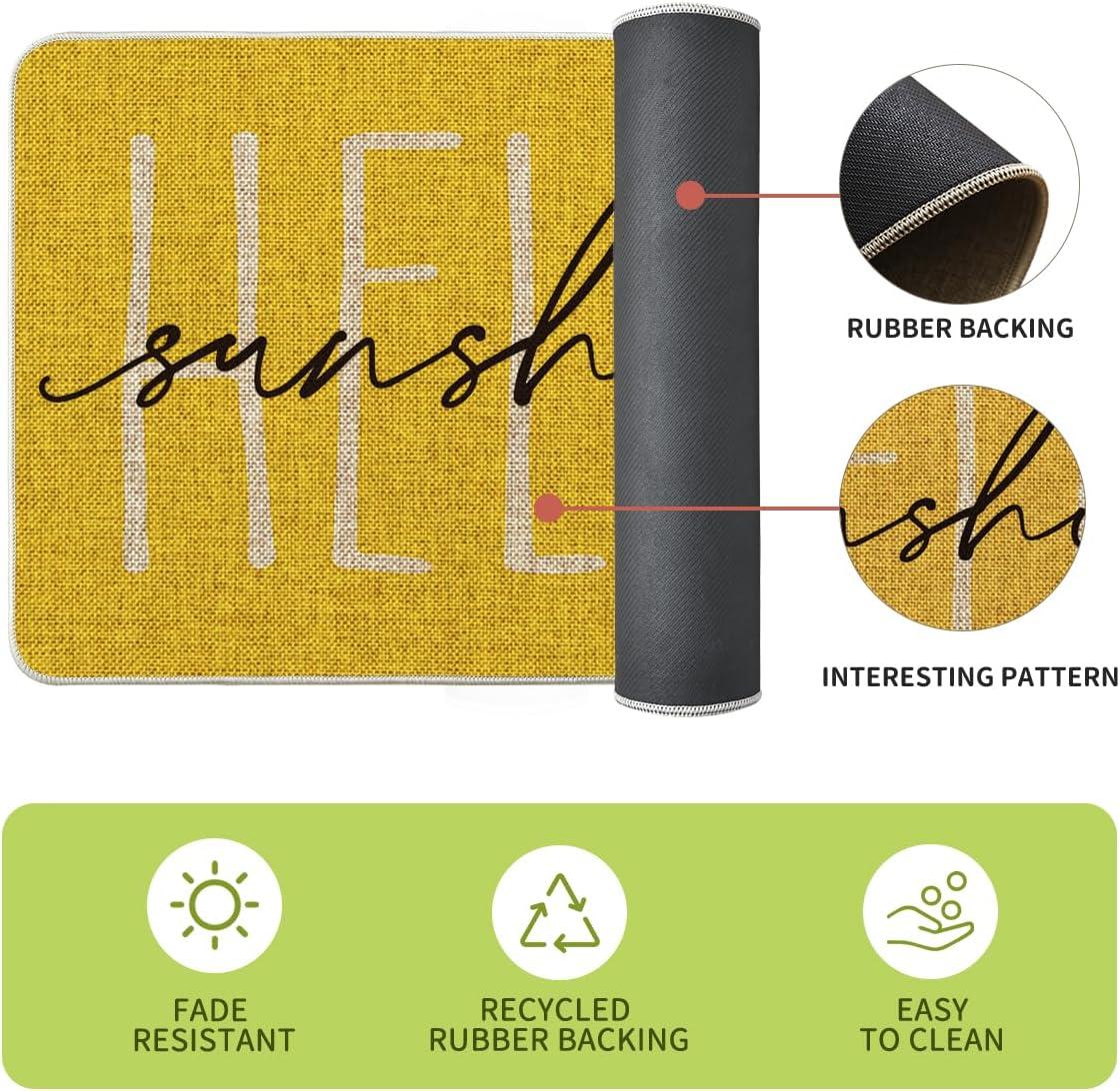 imageArtoid Mode Blue Daisy Hello Sunshine Bloom Spring Kitchen Mats Set of 2 Home Decor LowProfile Kitchen Rugs for Floor  17x29 and 17x47 InchYellow