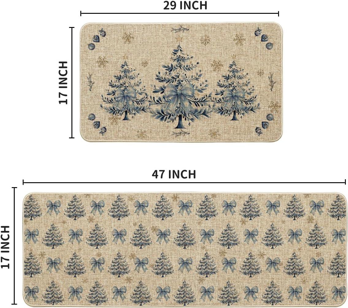 imageArtoid Mode Bow Tie Xmas Tree Snowflakes Christmas Kitchen Mats Set of 2 Winter LowProfile Home Decor Kitchen Rugs for Floor  17x29 and 17x47 Inch
