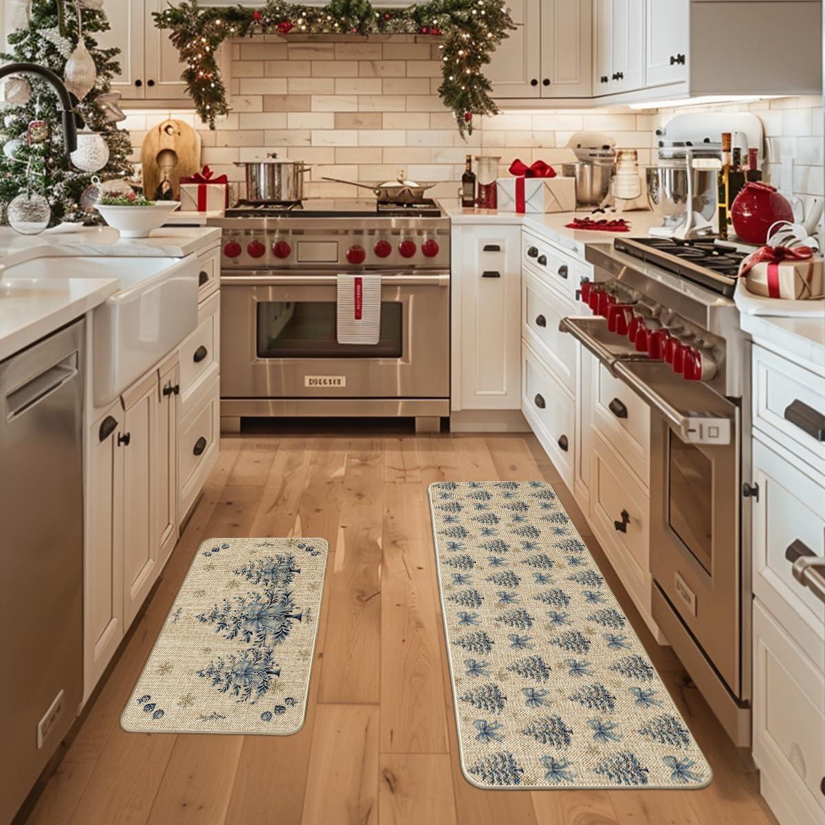 imageArtoid Mode Bow Tie Xmas Tree Snowflakes Christmas Kitchen Mats Set of 2 Winter LowProfile Home Decor Kitchen Rugs for Floor  17x29 and 17x47 Inch
