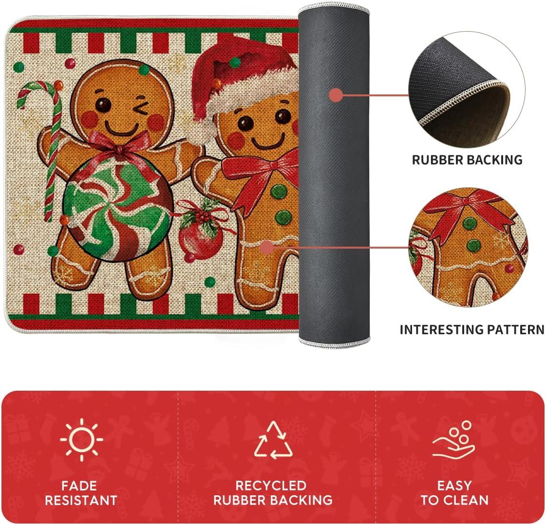 imageArtoid Mode Gingerbread Candy Cane Christmas Kitchen Mats Set of 2 Winter Home Decor LowProfile Kitchen Rugs for Floor  17x29 and 17x47 InchBeige