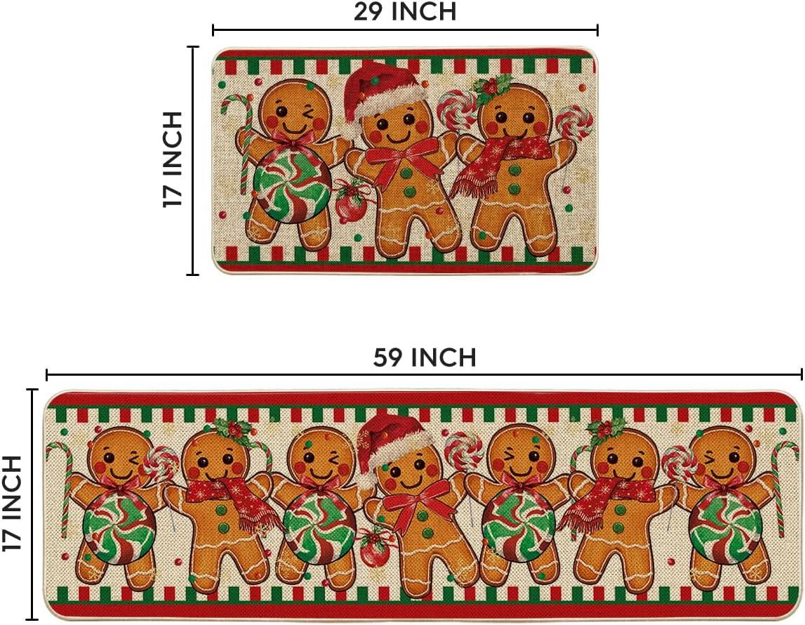imageArtoid Mode Gingerbread Candy Cane Christmas Kitchen Mats Set of 2 Winter Home Decor LowProfile Kitchen Rugs for Floor  17x29 and 17x47 InchBeige