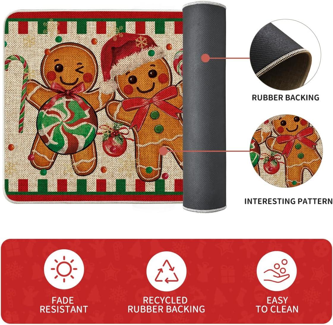 imageArtoid Mode Gingerbread Candy Cane Christmas Kitchen Mats Set of 2 Winter Home Decor LowProfile Kitchen Rugs for Floor  17x29 and 17x47 InchBeige