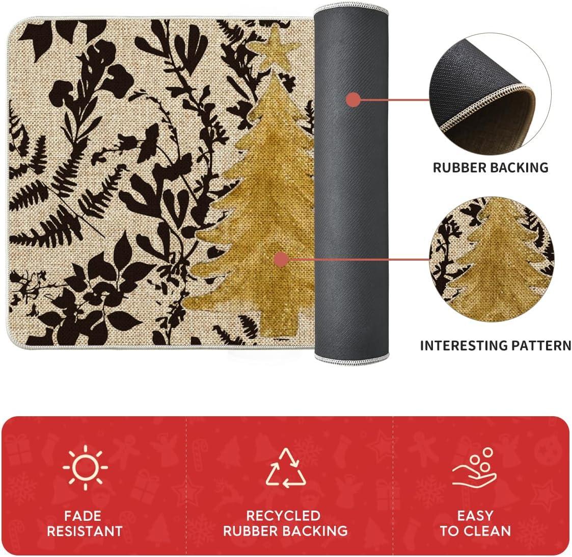 imageArtoid Mode Golden Xmas Tree Ornament Christmas Kitchen Mats Set of 2 Winter LowProfile Home Decor Kitchen Rugs for Floor  17x29 and 17x47 Inch