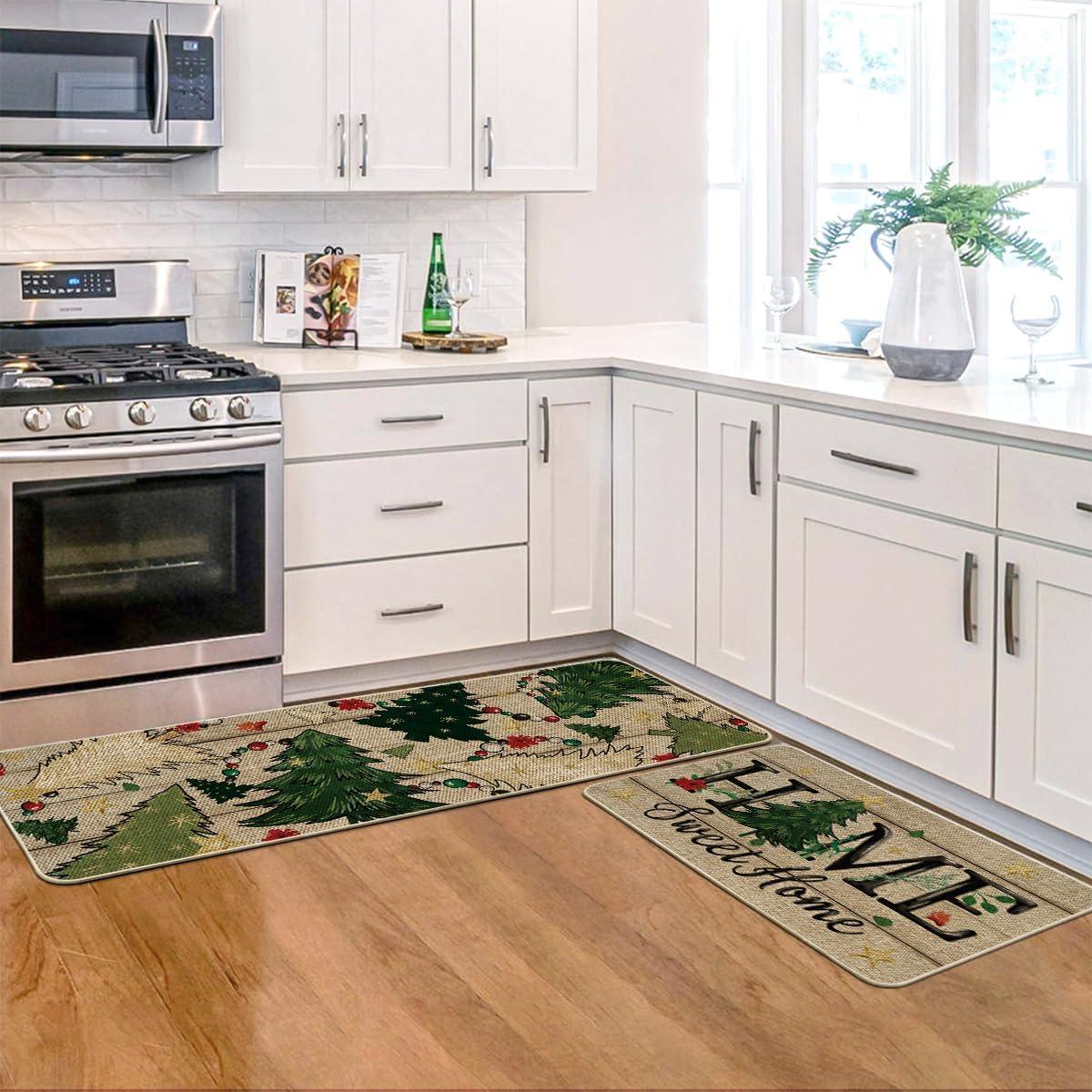 imageArtoid Mode Home Sweet Home Xmas Tree Christmas Kitchen Mats Set of 2 Winter LowProfile Home Decor Kitchen Rugs for Floor  17x29 and 17x47 Inch