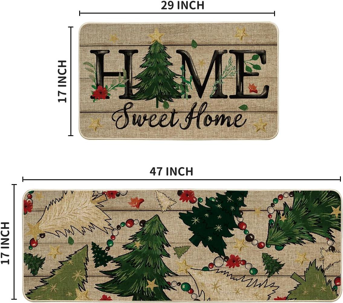 imageArtoid Mode Home Sweet Home Xmas Tree Christmas Kitchen Mats Set of 2 Winter LowProfile Home Decor Kitchen Rugs for Floor  17x29 and 17x47 Inch