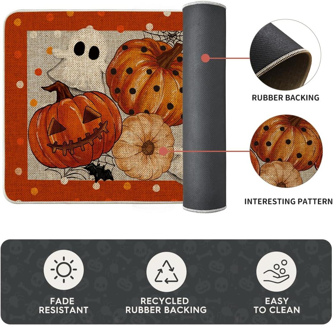 imageArtoid Mode Orange Ghost Spooky JackOLantern Pumpkin Halloween Kitchen Mats Set of 2 LowProfile Home Decor Kitchen Rugs for Floor  17x29 and 17x47 InchOrange