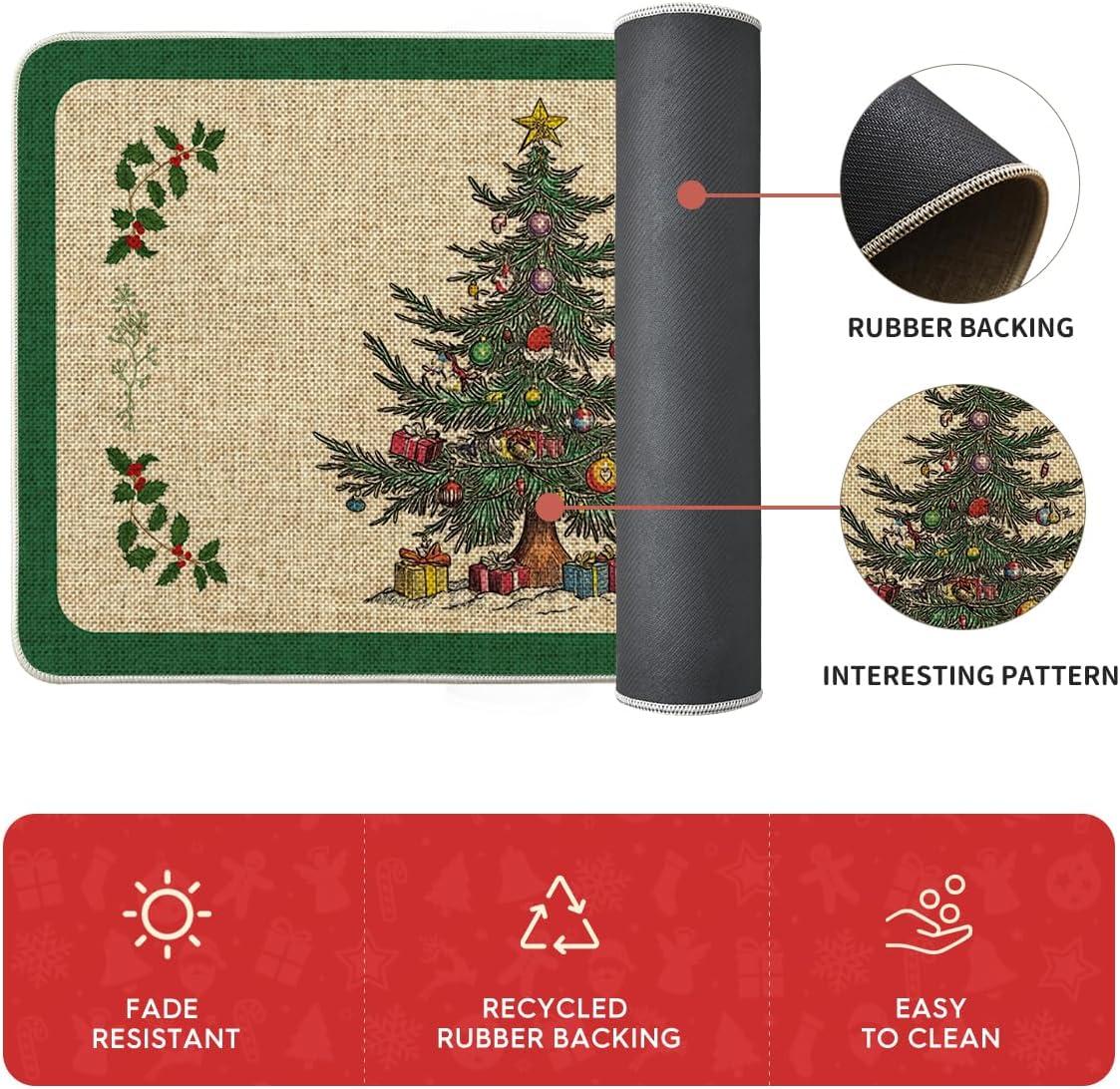 imageArtoid Mode Ornament Gift Xmas Tree Christmas Kitchen Mats Set of 2 Winter LowProfile Home Decor Kitchen Rugs for Floor  17x29 and 17x47 Inch