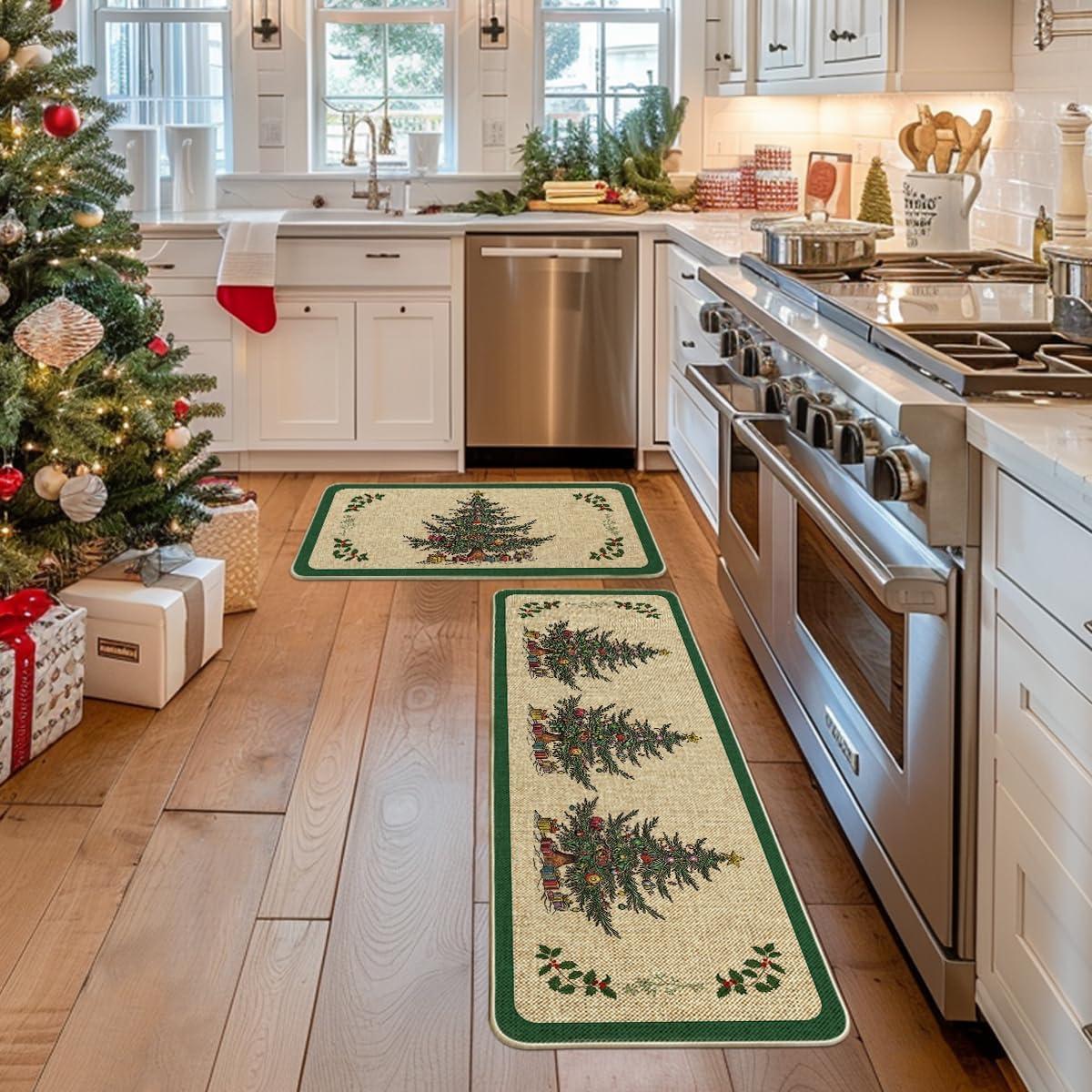 imageArtoid Mode Ornament Gift Xmas Tree Christmas Kitchen Mats Set of 2 Winter LowProfile Home Decor Kitchen Rugs for Floor  17x29 and 17x47 Inch