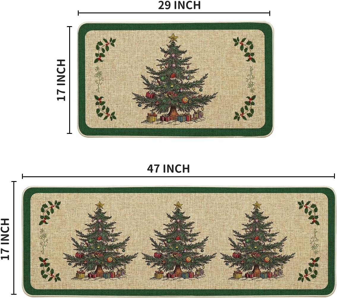 imageArtoid Mode Ornament Gift Xmas Tree Christmas Kitchen Mats Set of 2 Winter LowProfile Home Decor Kitchen Rugs for Floor  17x29 and 17x47 Inch