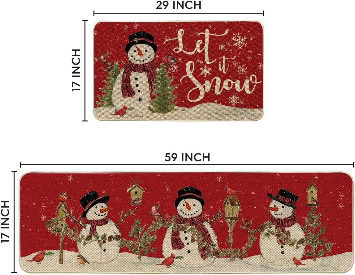 imageArtoid Mode Red Let It Snow Snowman Cardinal Bird Christmas Kitchen Mats Set of 2 Winter Home Decor LowProfile Kitchen Rugs for Floor 17x29 and 17x47 InchRed