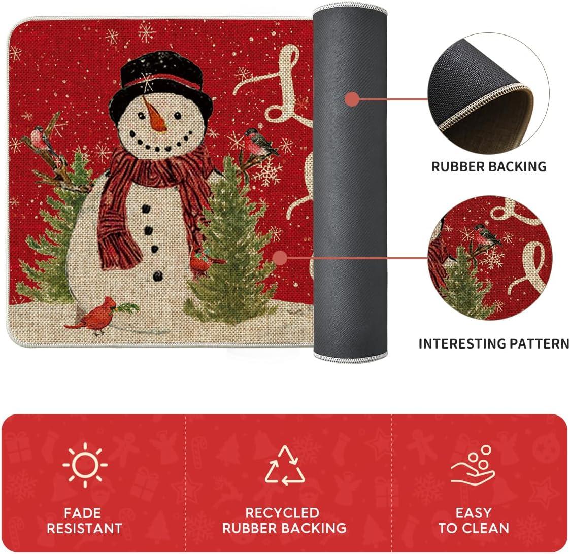 imageArtoid Mode Red Let It Snow Snowman Cardinal Bird Christmas Kitchen Mats Set of 2 Winter Home Decor LowProfile Kitchen Rugs for Floor 17x29 and 17x47 InchRed