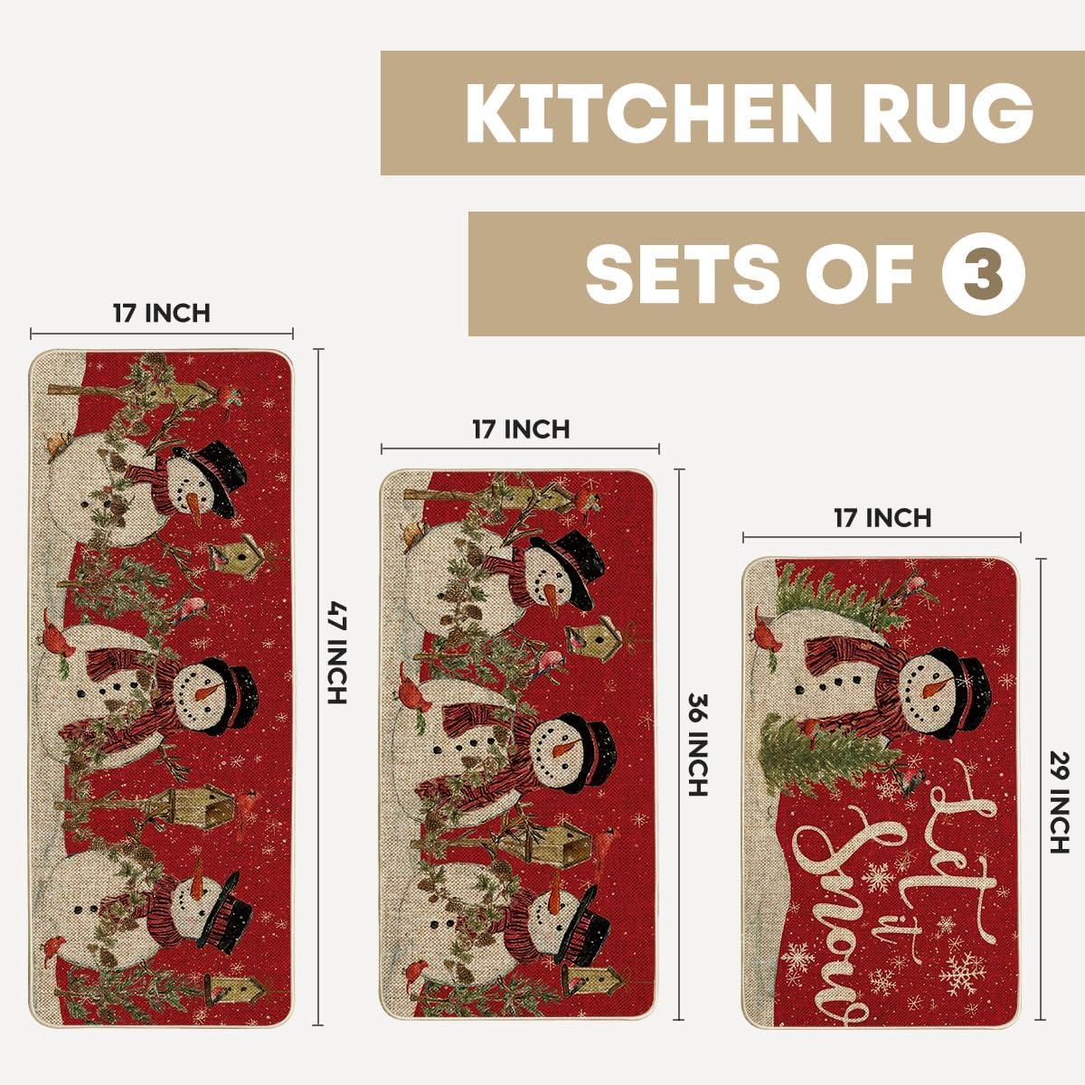 imageArtoid Mode Red Let It Snow Snowman Cardinal Bird Christmas Kitchen Mats Set of 2 Winter Home Decor LowProfile Kitchen Rugs for Floor 17x29 and 17x47 InchRed