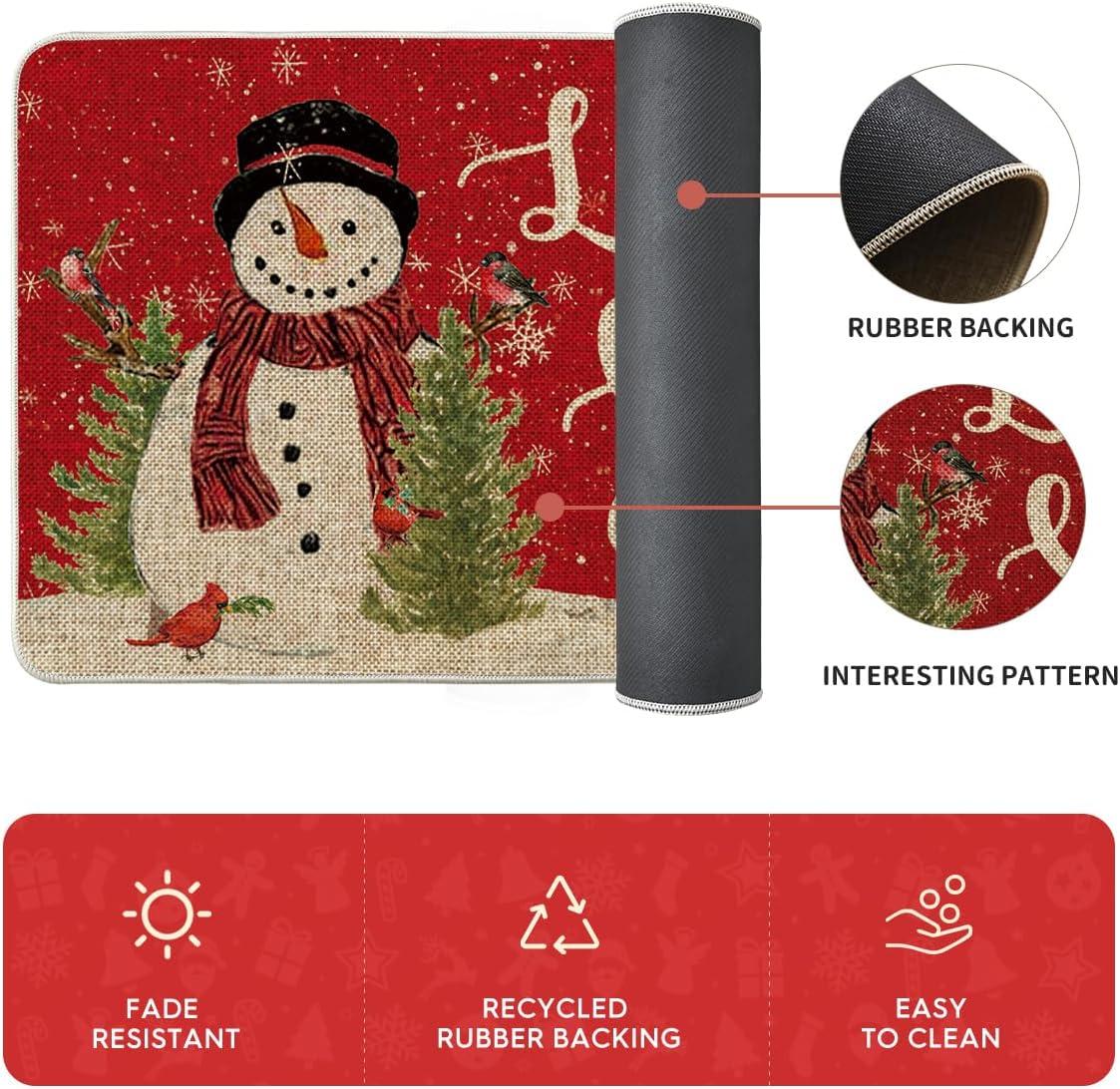 imageArtoid Mode Red Let It Snow Snowman Cardinal Bird Christmas Kitchen Mats Set of 2 Winter Home Decor LowProfile Kitchen Rugs for Floor 17x29 and 17x47 InchRed