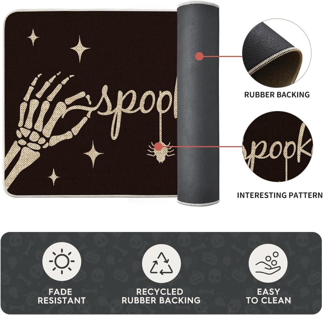 imageArtoid Mode Spooky Skeleton Spider Bone Orange Halloween Kitchen Mats Set of 2 Black Home Decor LowProfile Kitchen Rugs for Floor 17x29 and 17x47 InchBlack