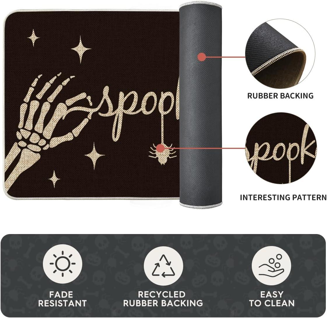 imageArtoid Mode Spooky Skeleton Spider Bone Orange Halloween Kitchen Mats Set of 2 Black Home Decor LowProfile Kitchen Rugs for Floor 17x29 and 17x47 InchBlack