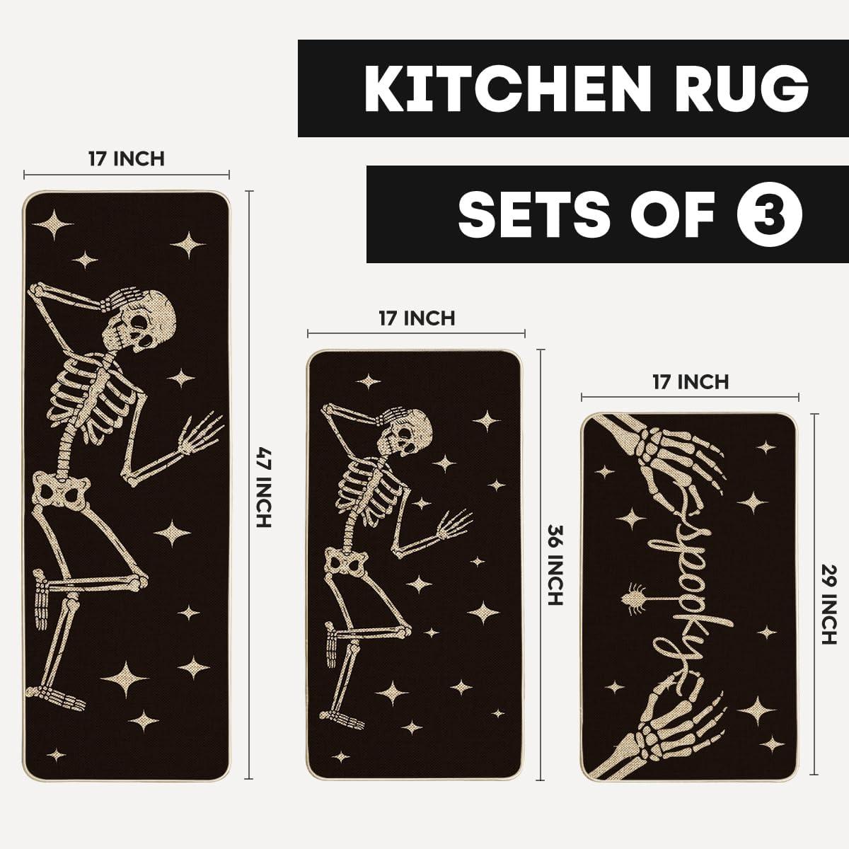 imageArtoid Mode Spooky Skeleton Spider Bone Orange Halloween Kitchen Mats Set of 2 Black Home Decor LowProfile Kitchen Rugs for Floor 17x29 and 17x47 InchBlack