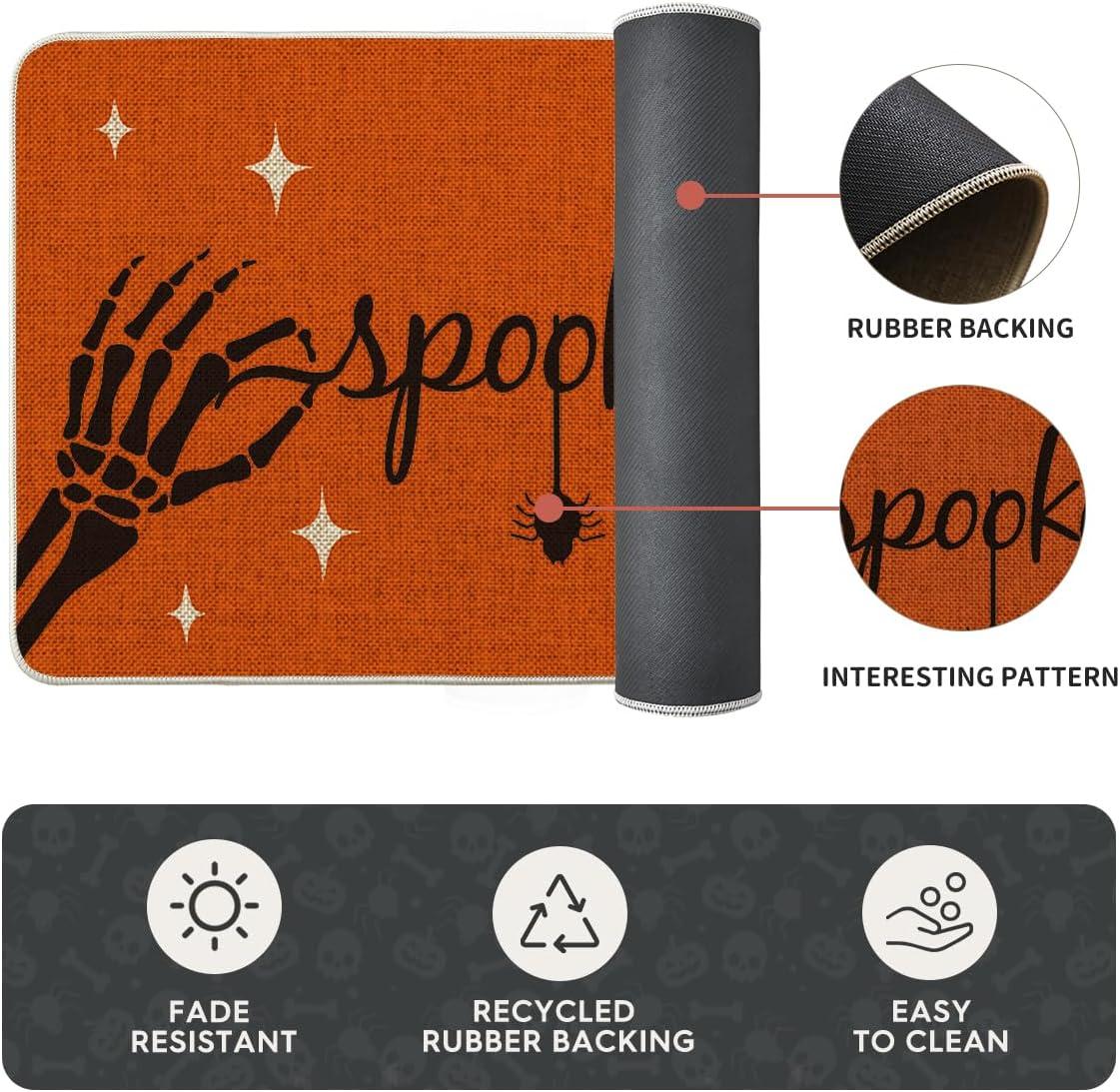 imageArtoid Mode Spooky Skeleton Spider Bone Orange Halloween Kitchen Mats Set of 2 Black Home Decor LowProfile Kitchen Rugs for Floor  17x29 and 17x47 InchOrange