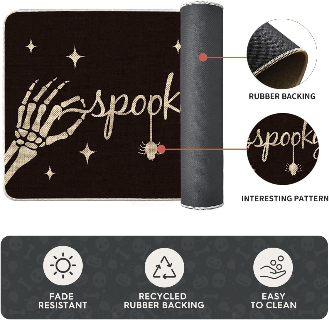 imageArtoid Mode Spooky Skeleton Spider Bone Orange Halloween Kitchen Mats Set of 2 Black Home Decor LowProfile Kitchen Rugs for Floor 17x29 and 17x47 InchBlack